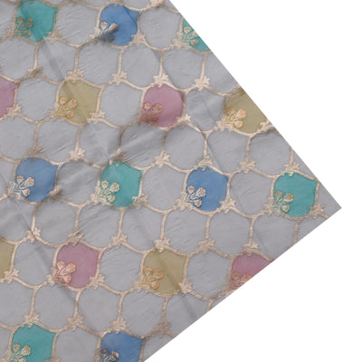 Ms Blue Zari Checks Tussar Silk Saree with Grey Organza Pallu and Blouse