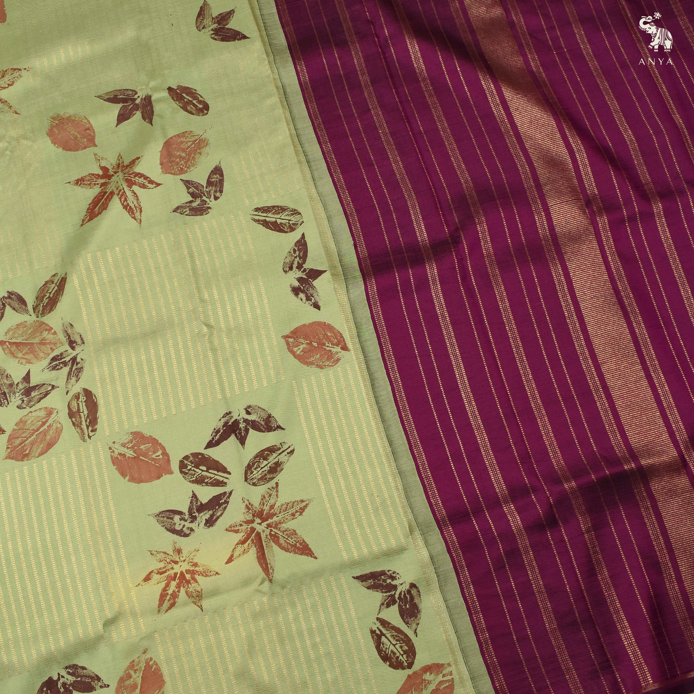 Apple Green Eco Print Kanchi Silk Saree