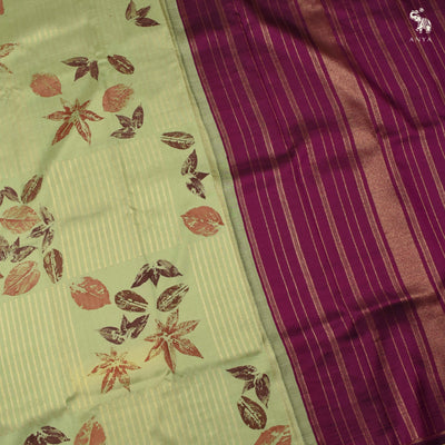 Apple Green Eco Print Kanchi Silk Saree