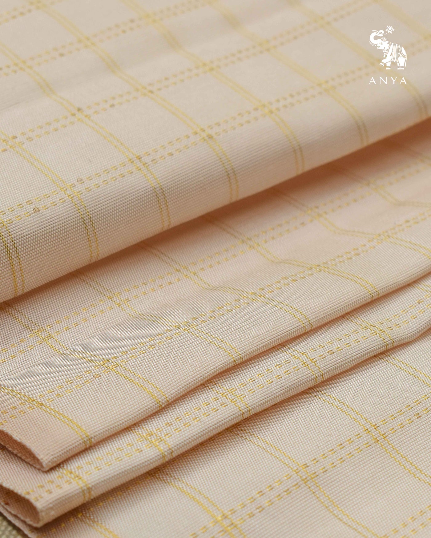 Off White Kanchi Silk Fabric with Medium Zari Kattam Design