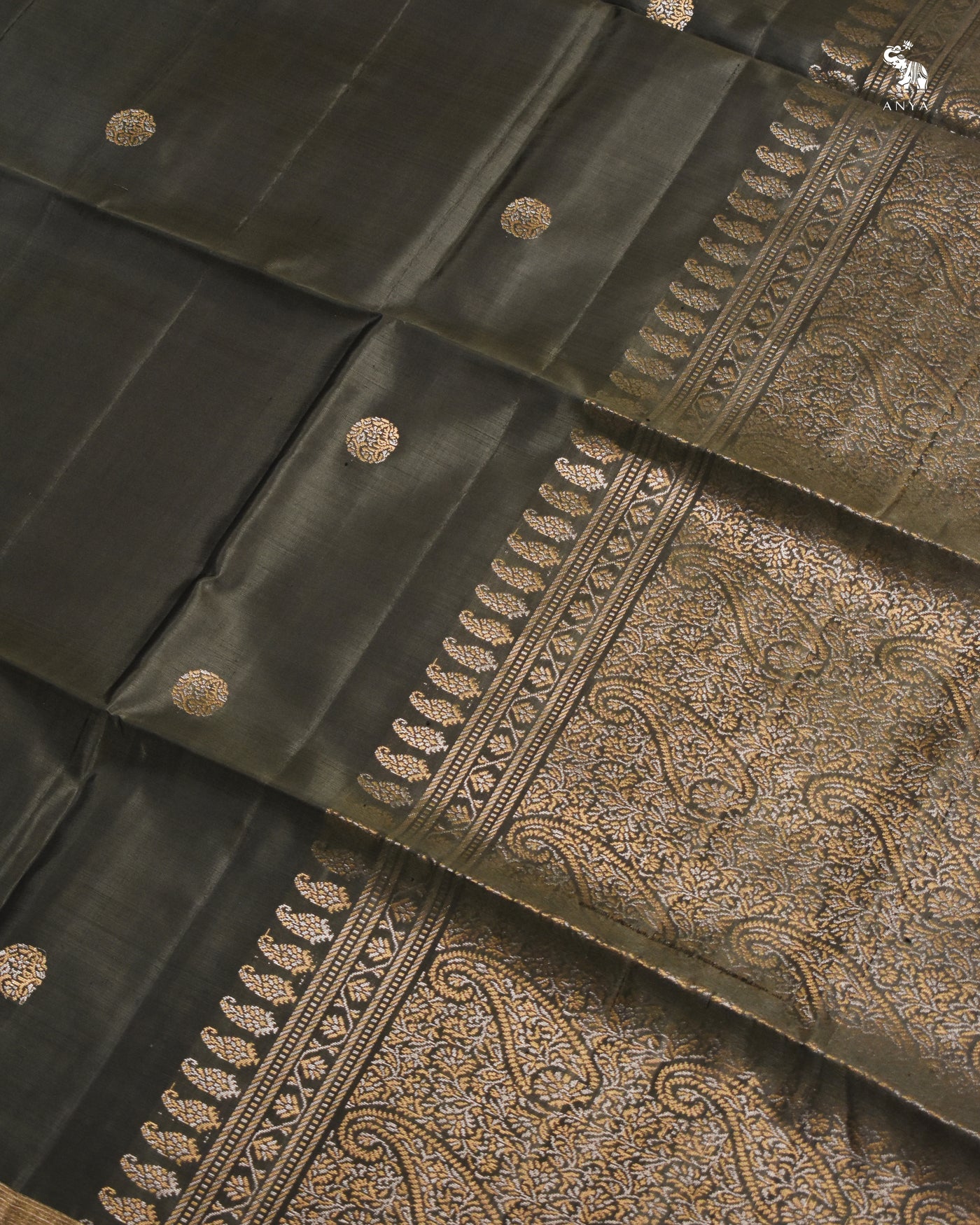 Olive Green Soft Silk Saree with Zari Butta Design