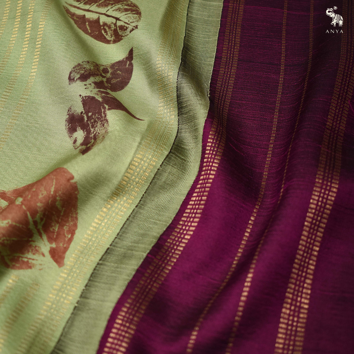 Apple Green Eco Print Kanchi Silk Saree