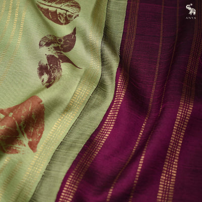 Apple Green Eco Print Kanchi Silk Saree