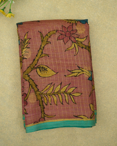 Onion Pink Pen Kalamkari Kanchi Silk Saree