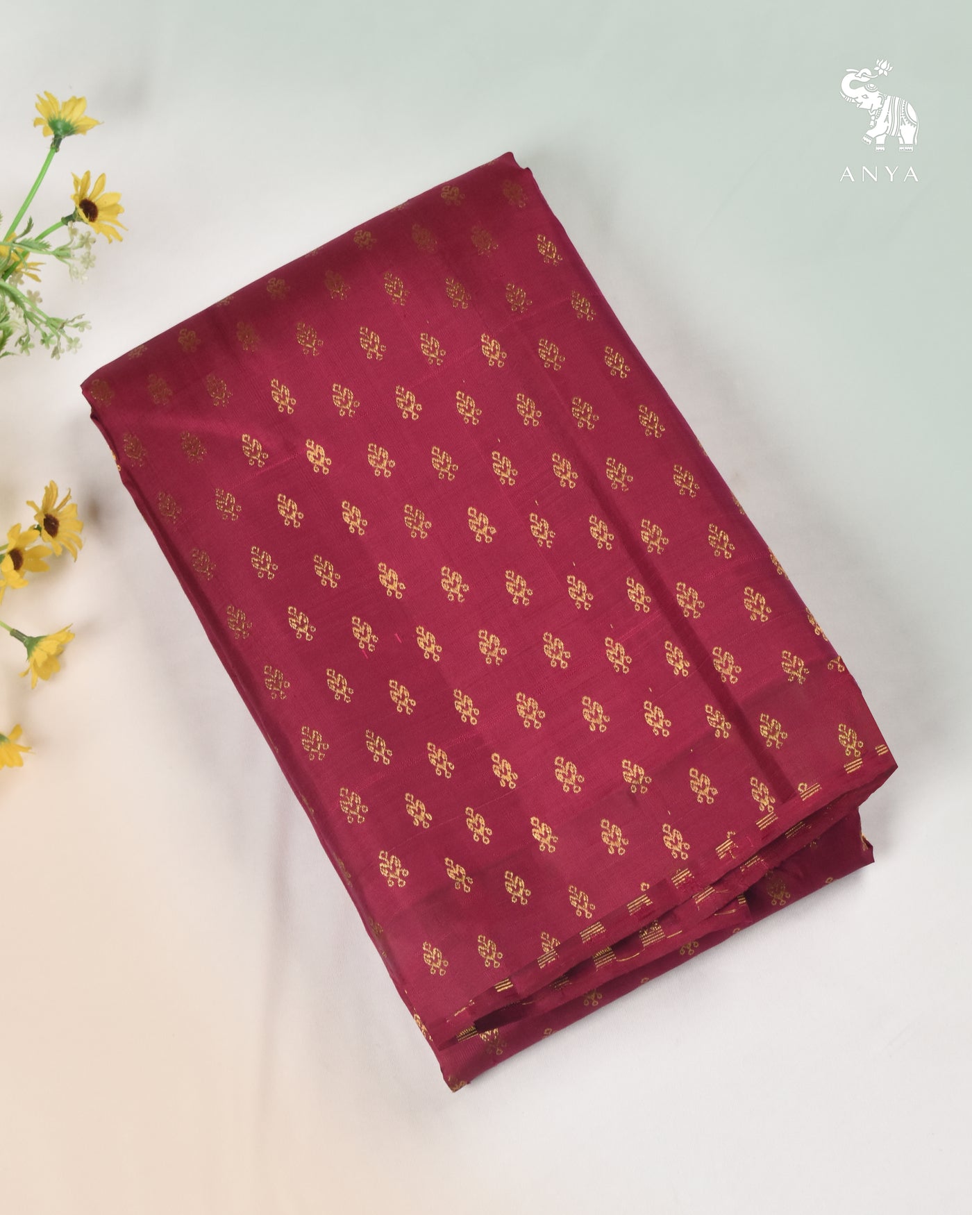 Arakku Red Kanchi Silk Fabric with Kammal Butta Design