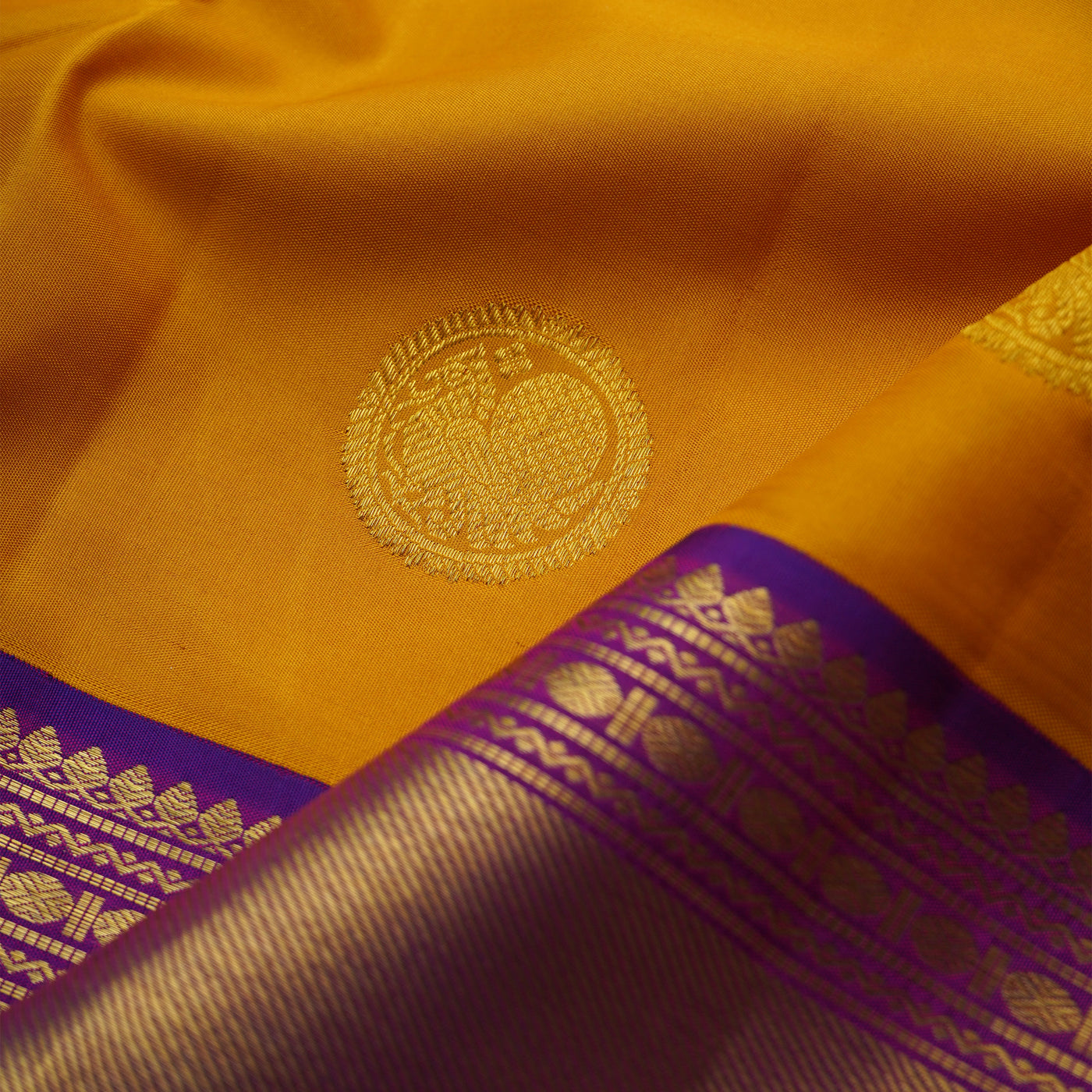 Mustard Kanchi Silk Saree with Annam Butta Design