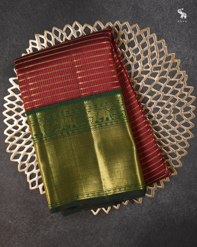 V Pakku Kanchi Silk Saree with Horizontal Kattam Design