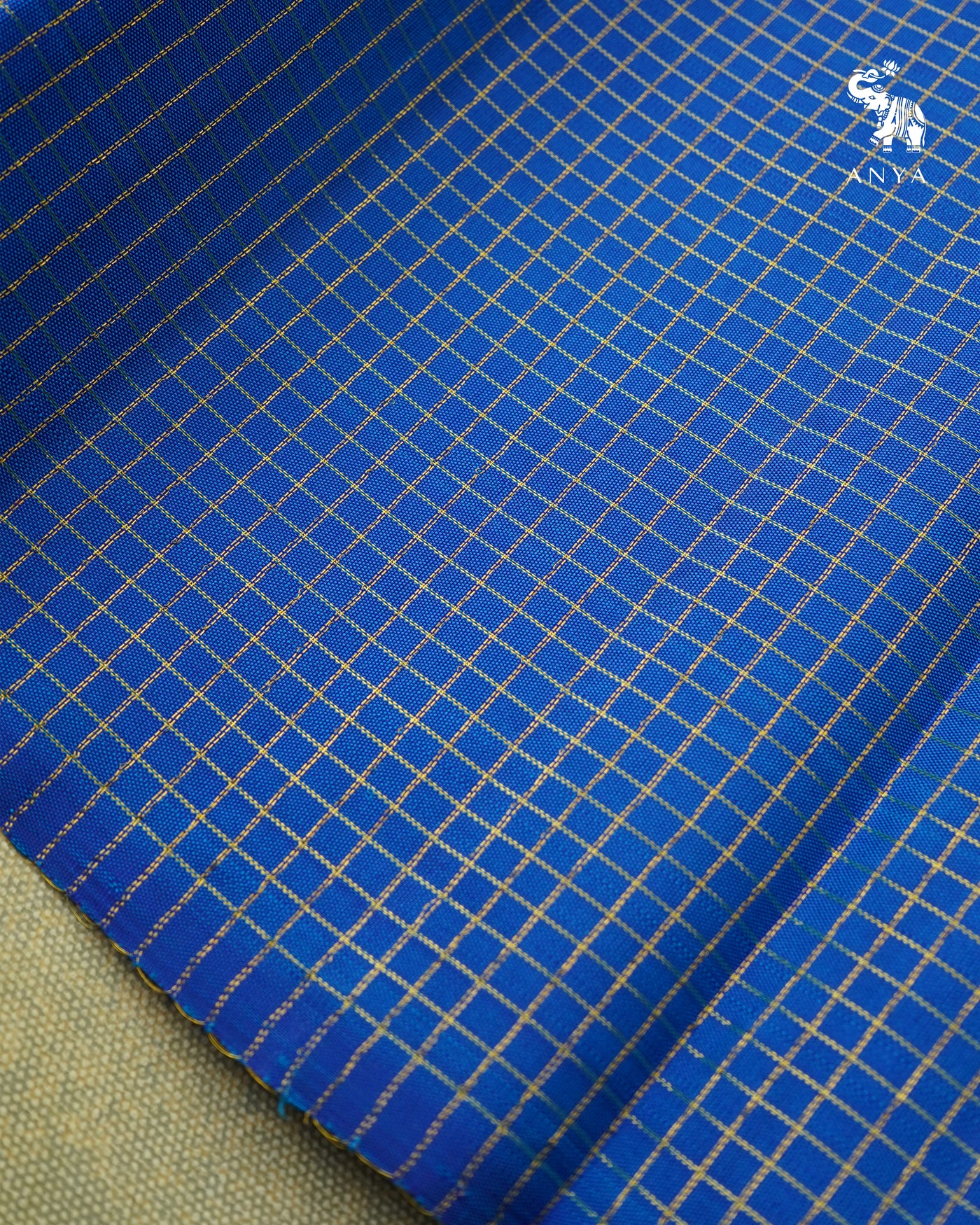 Ms Blue Kanchi Silk Fabric with Zari Checks Design