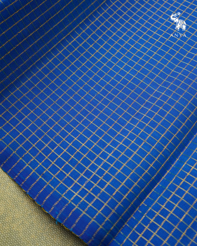 Ms Blue Kanchi Silk Fabric with Zari Checks Design