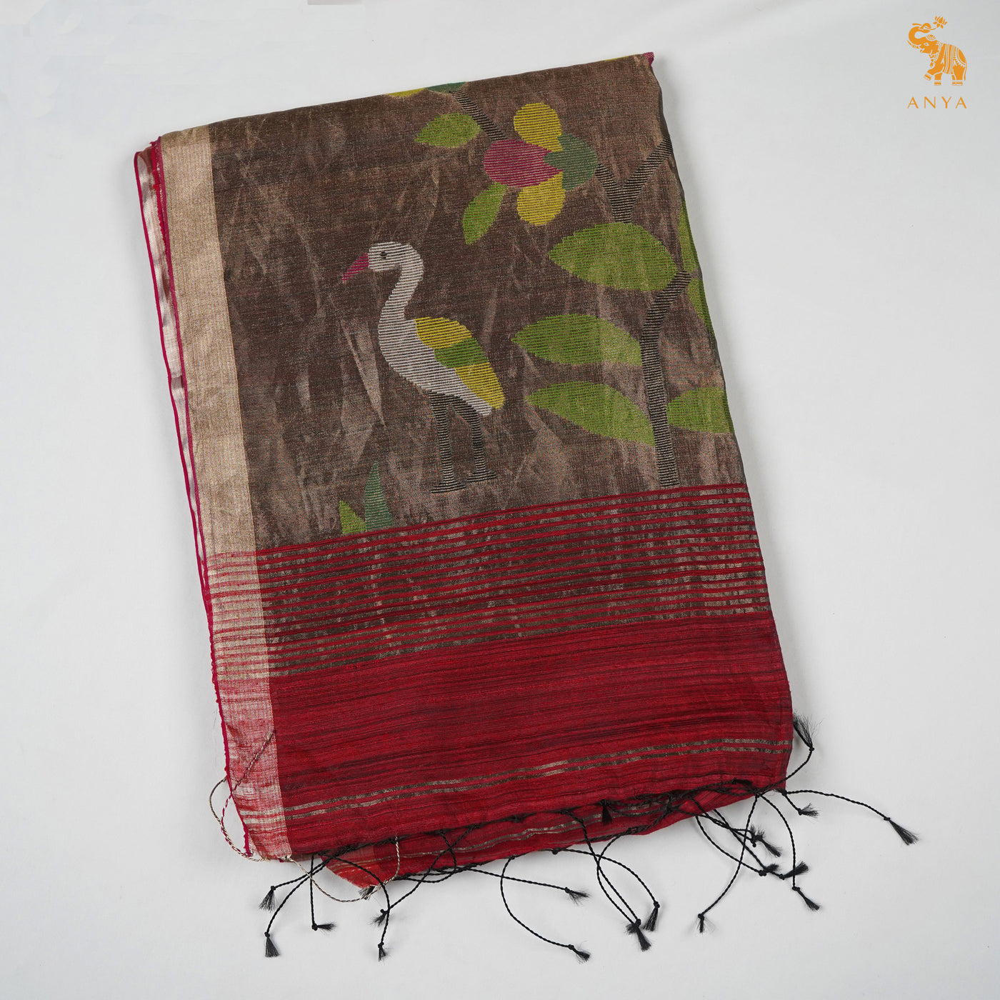 Maroon Tissue Sequins Saree with Paithani Pallu