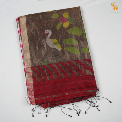 Maroon Tissue Sequins Saree with Paithani Pallu