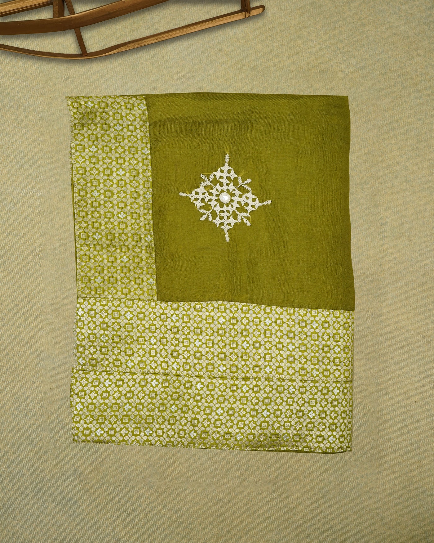 Chutney Green Organza Saree with White Kutch Work Design