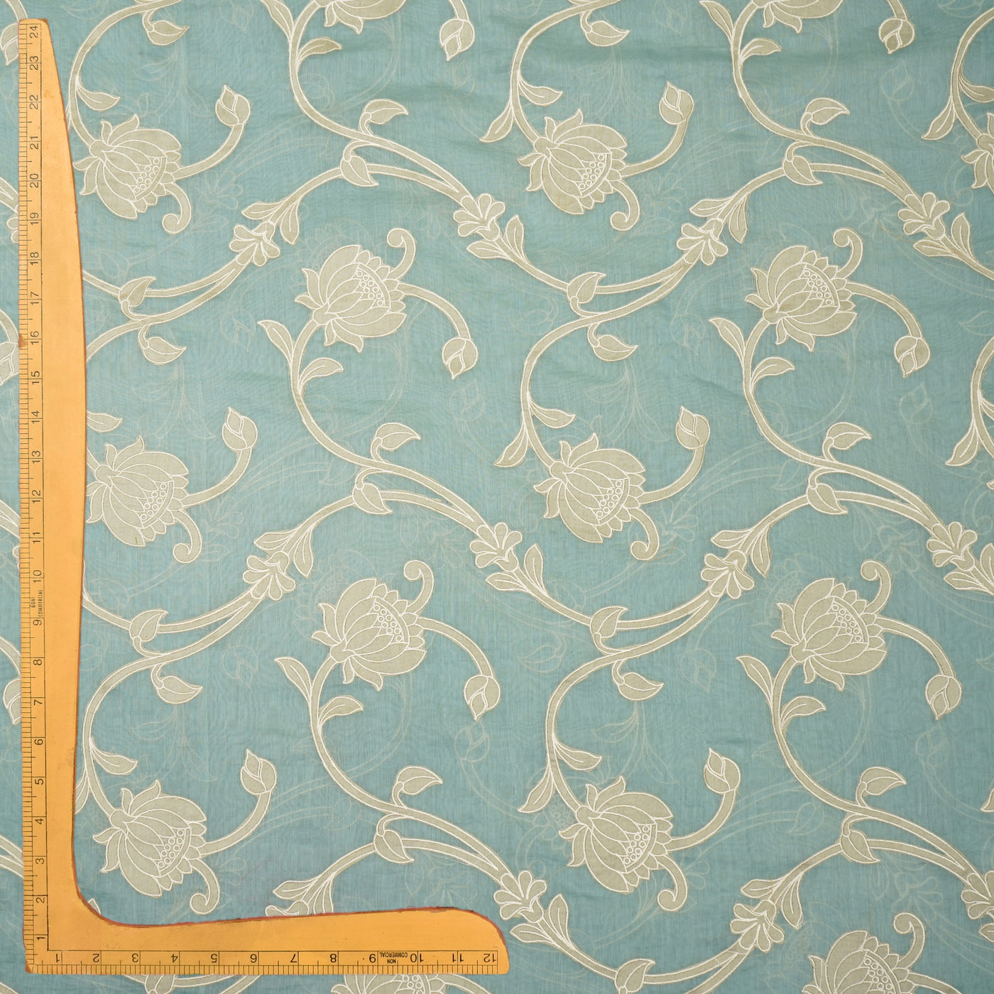 Baby Blue Chanderi Fabric with Embroidery Creeper Design