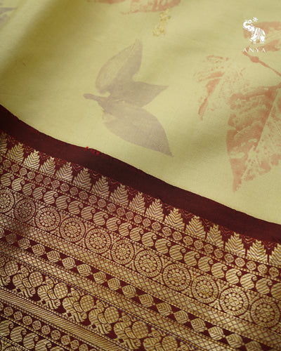 Apple Green Eco Print Kanchi Silk Saree with V Pakku Getti Self Pallu