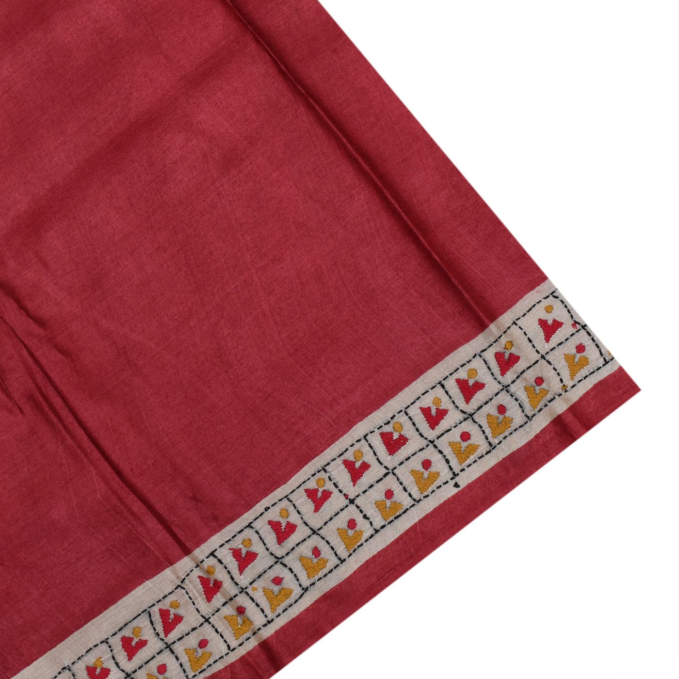 Maroon Tussar Silk Saree with Kantha Work Design