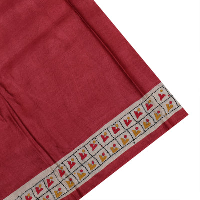 Maroon Tussar Silk Saree with Kantha Work Design