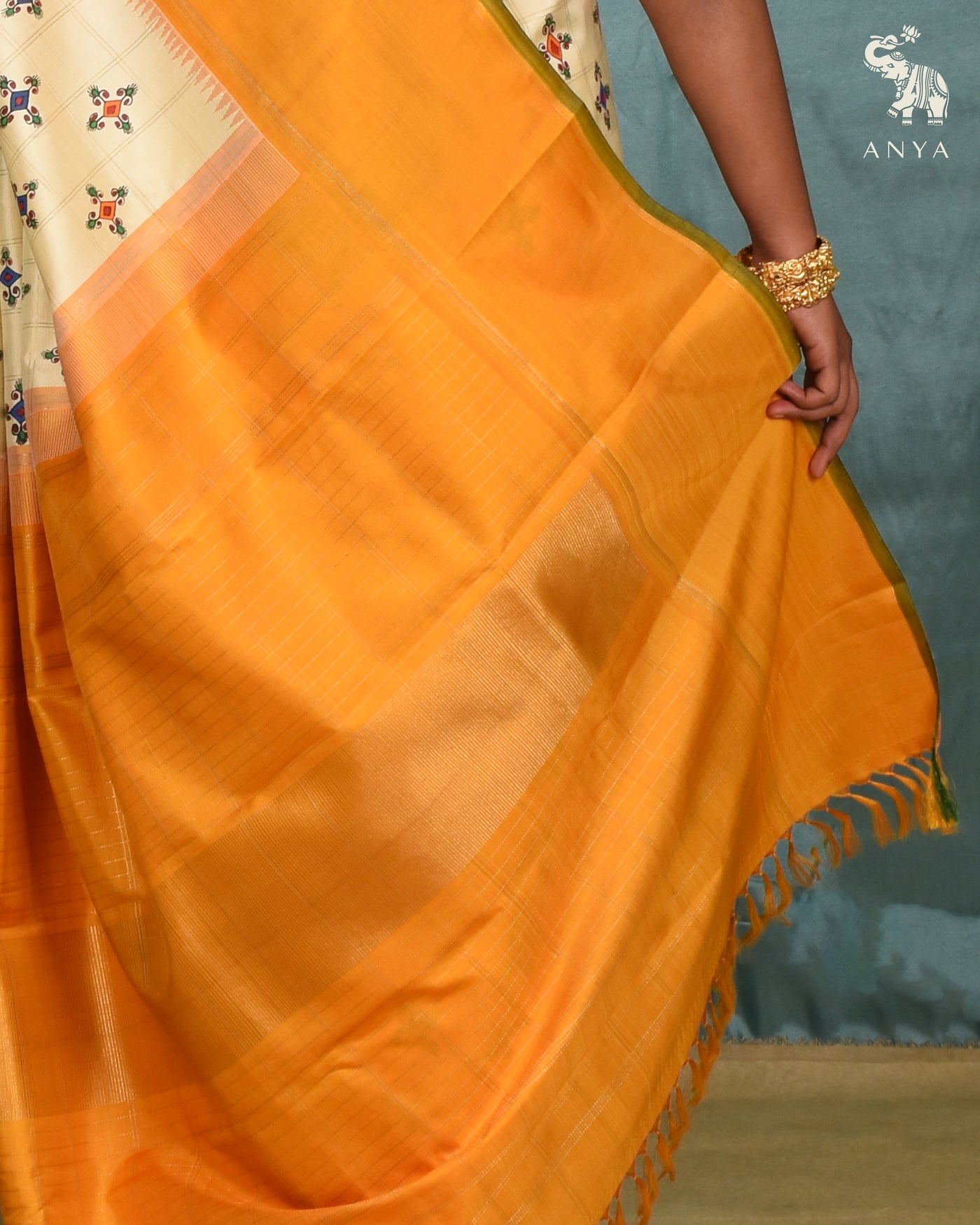 Off White Madhubani Kanchi Silk Saree