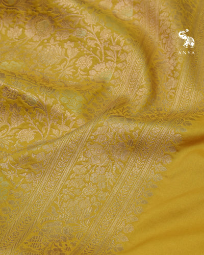 Yellow Banarasi Silk Saree with Floral Creeper Design