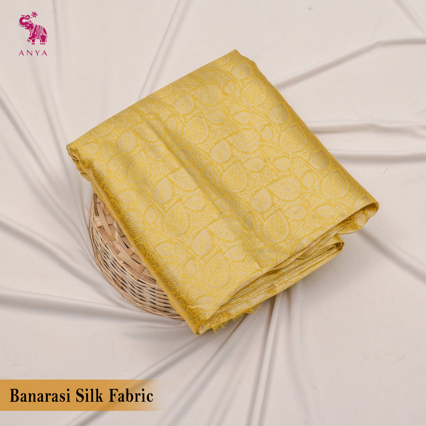 Oil Mustard Banarasi Silk Fabric with Creeper Design