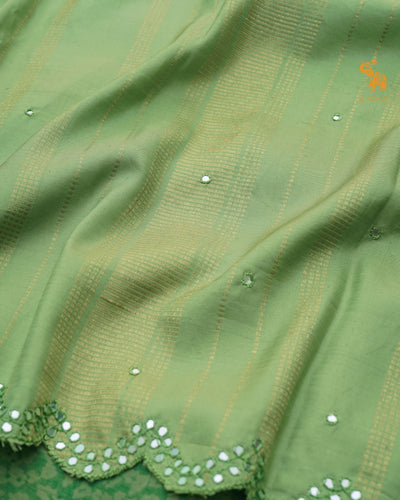Alli Green Printed Kanchi Organza Silk Saree with Mirror Work Design
