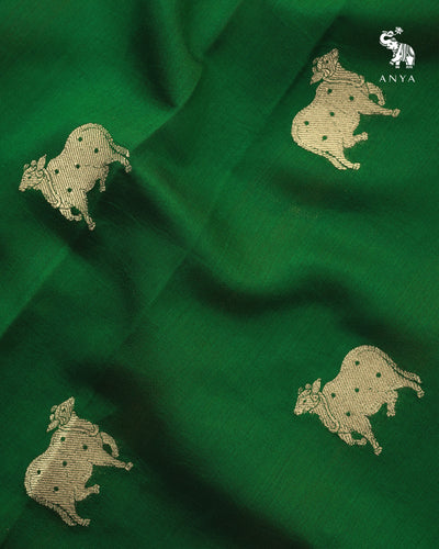 Bottle Green Banarasi Silk Fabric with Cow Butta Design
