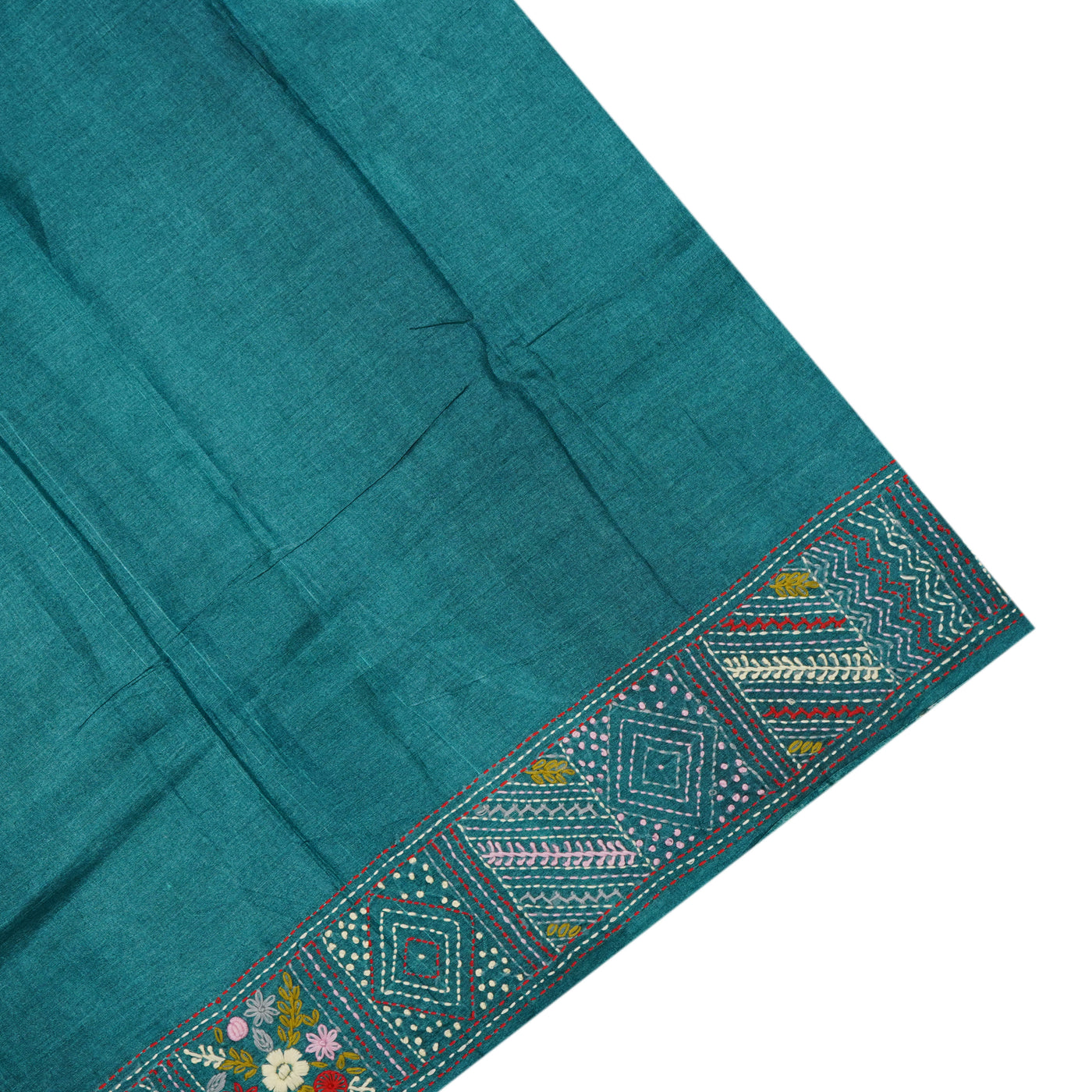 Peacock Blue Tussar Silk Saree with Floral Printed Design