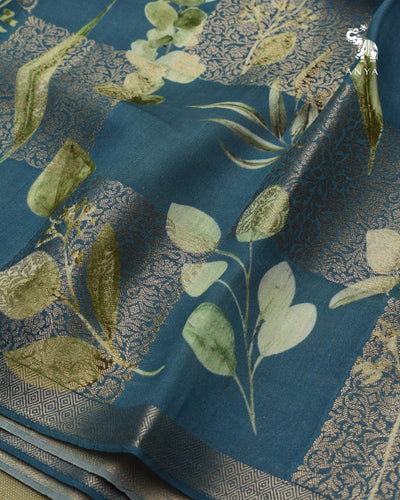 Blue Banarasi Silk Saree with Box Floral Zari Design