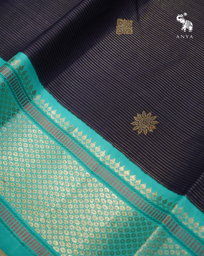 Navy Blue Kanchi Silk Saree with Vairaoosi Lines Design