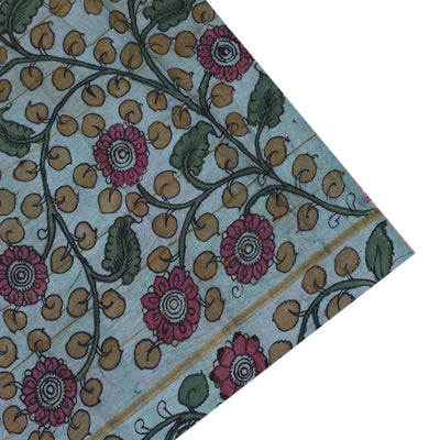 Magenta Pen Kalamkari Kanchi Silk Saree