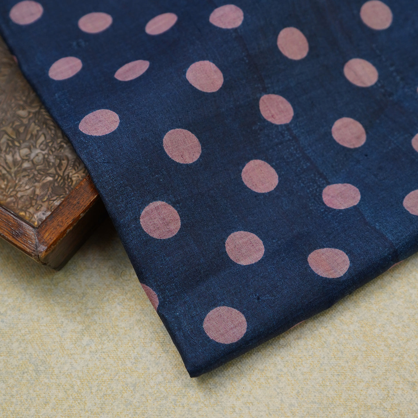 Navy Blue Tussar Silk Salwar with Polka Dots Design