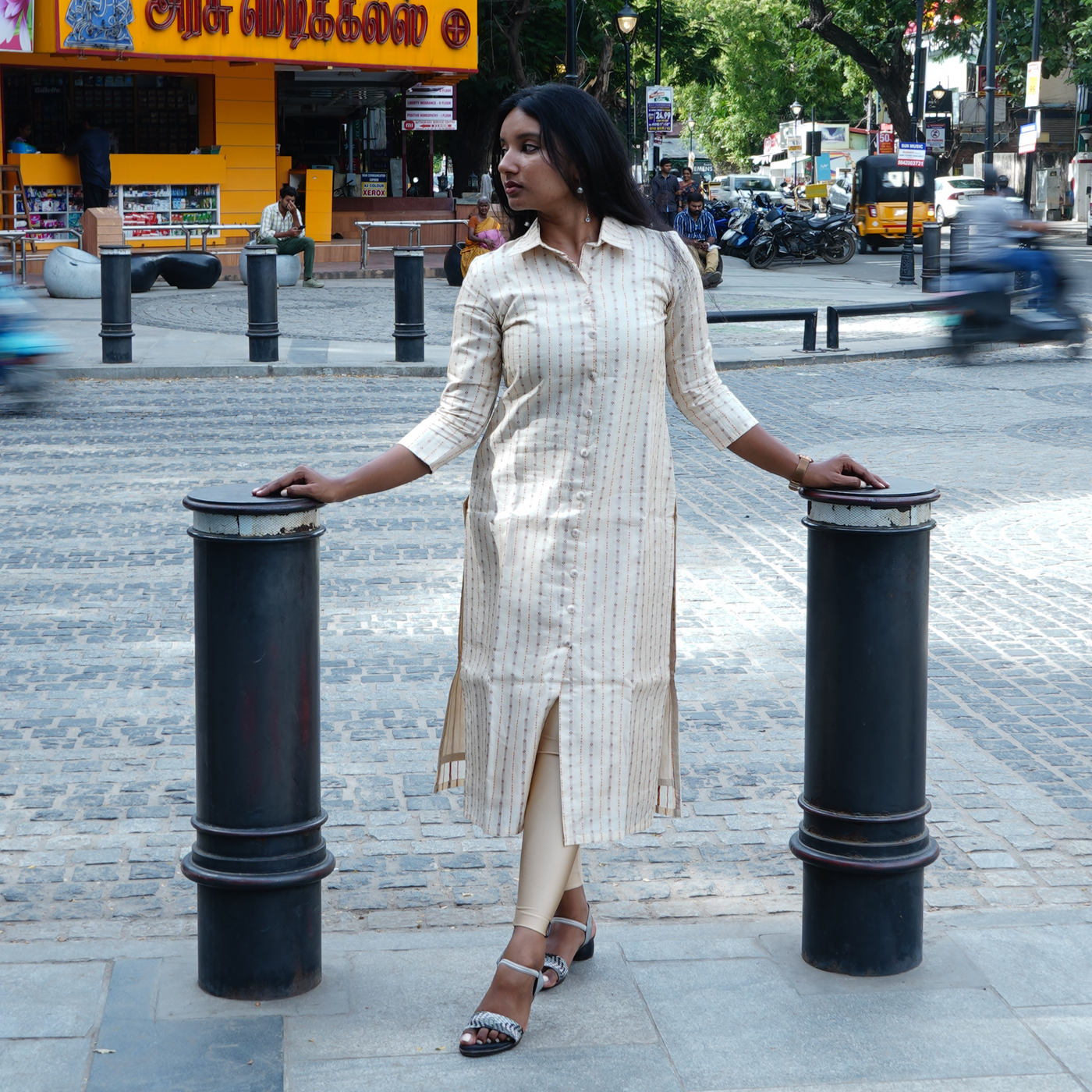 The Silken Striae Off White Kurti