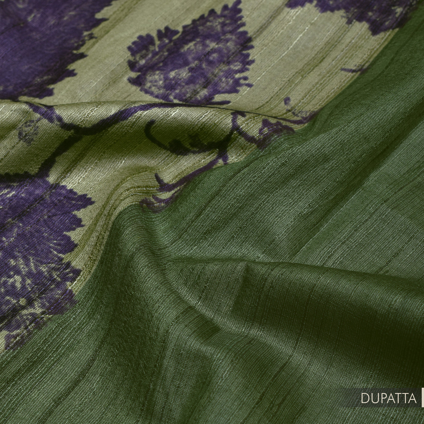 Apple Green Tussar Silk Salwar with Apple Green Leaf Creeper Dupatta