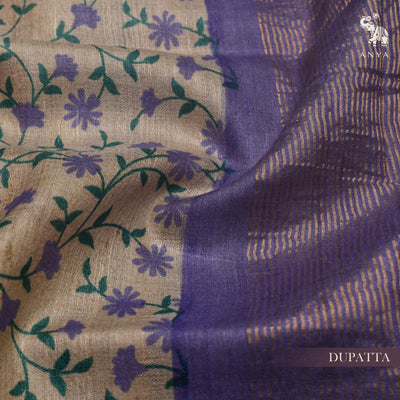 Lilac Tussar Silk Salwar with Off White Floral Creeper Dupatta