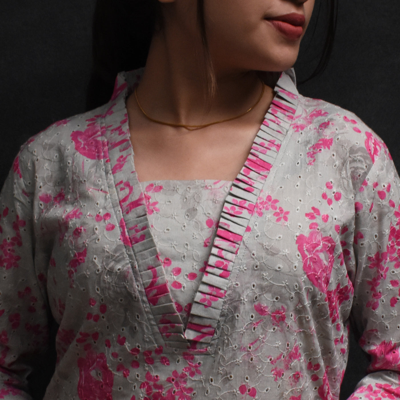 Grey with Pink Hakoba Cotton Kurti