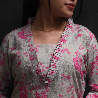 Grey with Pink Hakoba Cotton Kurti