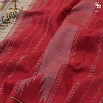 Grey Pen Kalamkari Kanchi Silk Saree