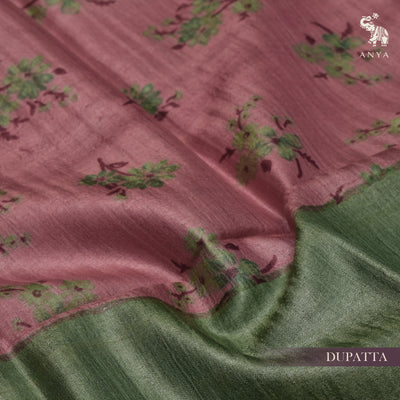 Onion Pink and Off White Tussar Silk Salwar with Onion Pink Floral Dupatta