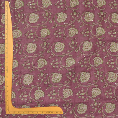 Onion Pink Tussar Silk Fabric with Kantha Work Design