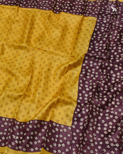 Mustard Tussar Silk Saree with Printed Design