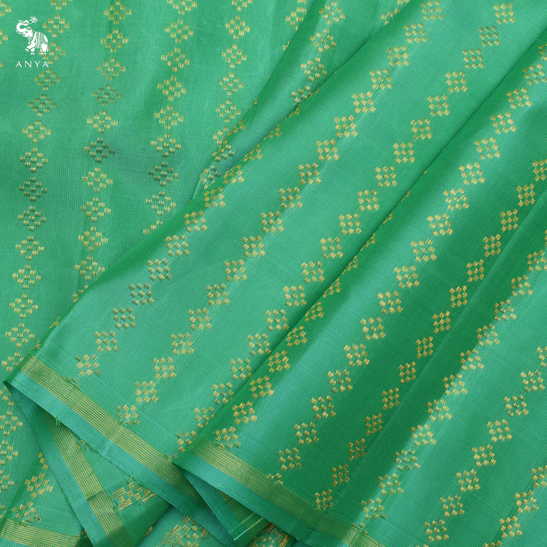 Parrot Green Kanchi Silk Fabric with Zari Butta Design