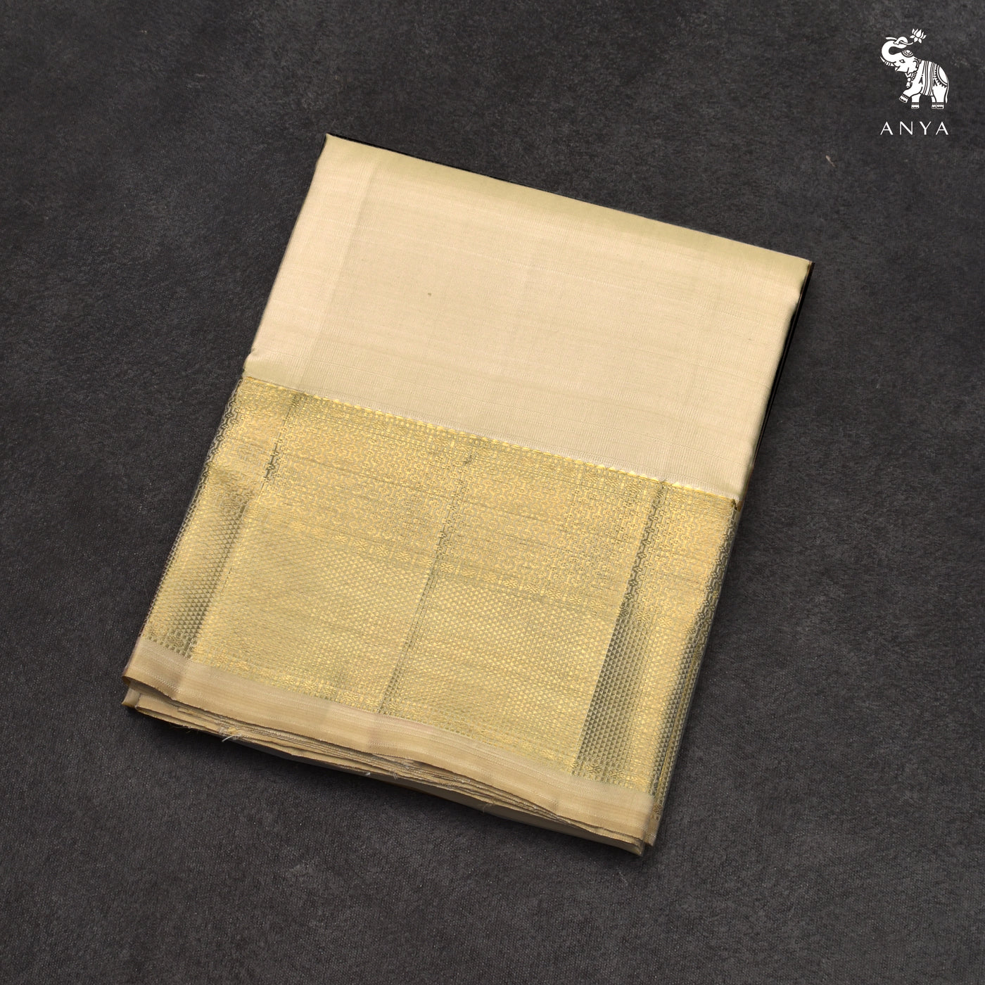 Off White Kanchi Silk Dhoti with Golden Getti Long Border Design