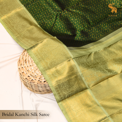 Bottle Green Kanchipuram Silk Saree with Diamond Zari Design