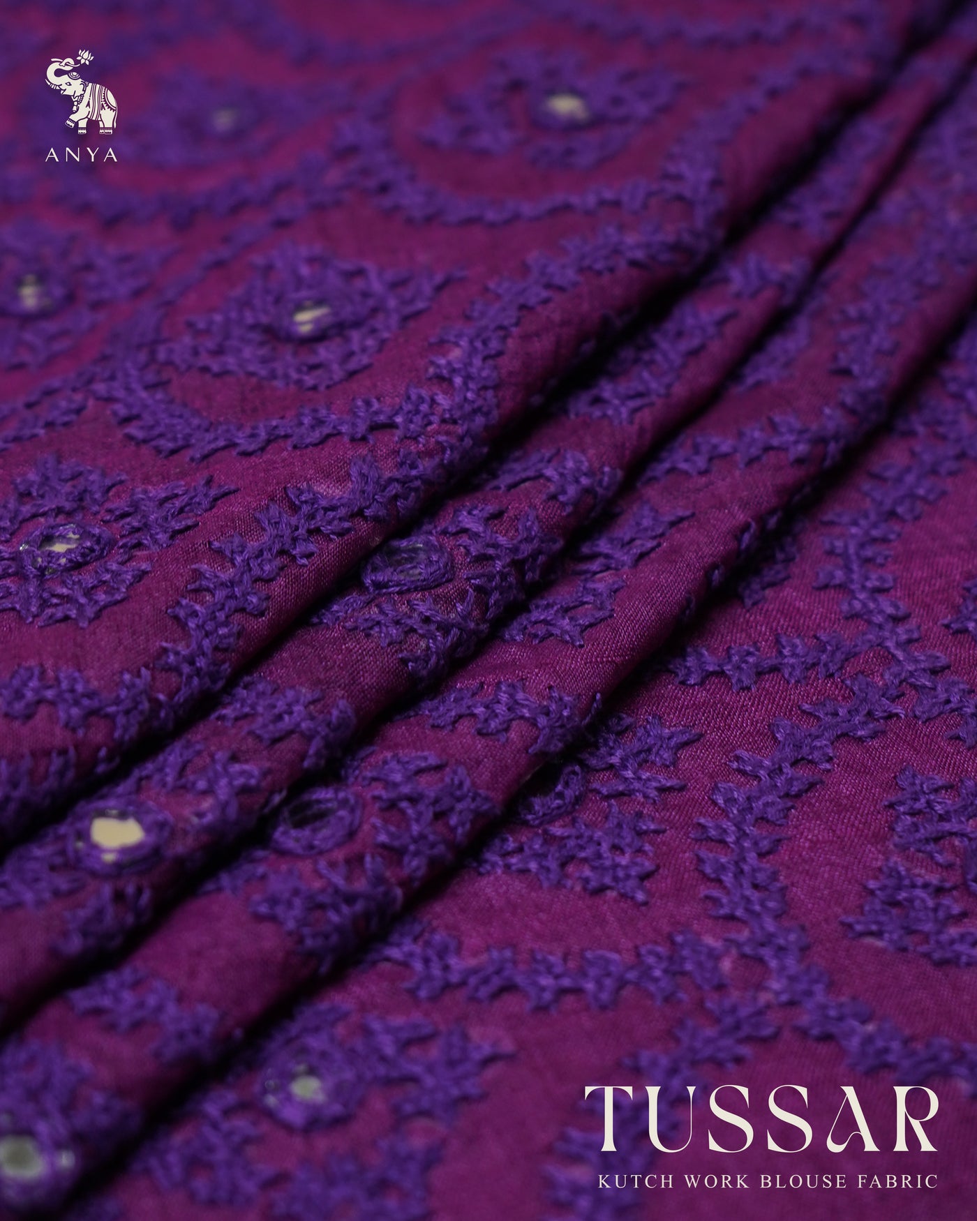 Violet Tussar Kutch Work Blouse Fabric