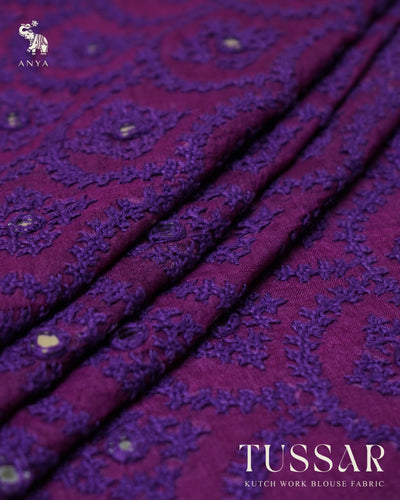 Violet Tussar Kutch Work Blouse Fabric