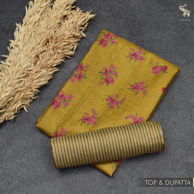 Mustard Tussar Silk Salwar with Mustard and Off White Stripes Dupatta