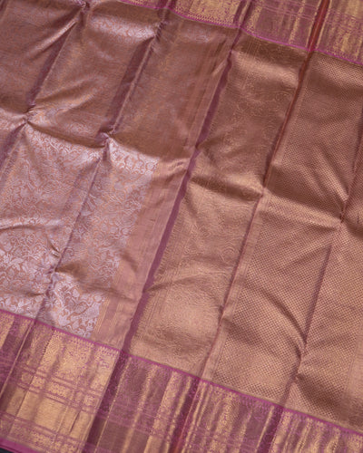 Pink Kanchipuram Silk Saree with Silver Creeper Zari Design