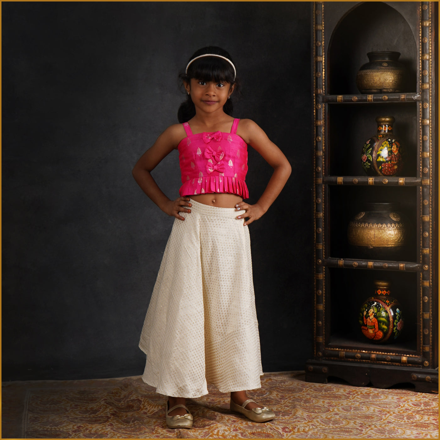 Festive Pink Banaras Skirt and Top