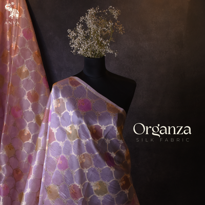 Light Lavender Organza Fabric with Diamond Zari Design