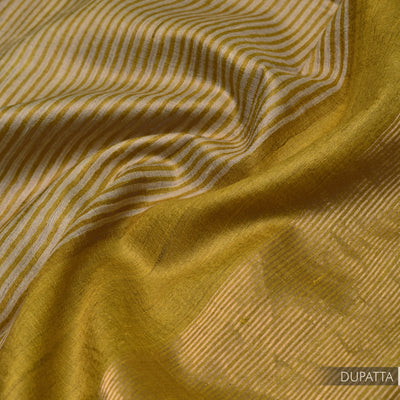 Mustard Tussar Silk Salwar with Mustard and Off White Stripes Dupatta