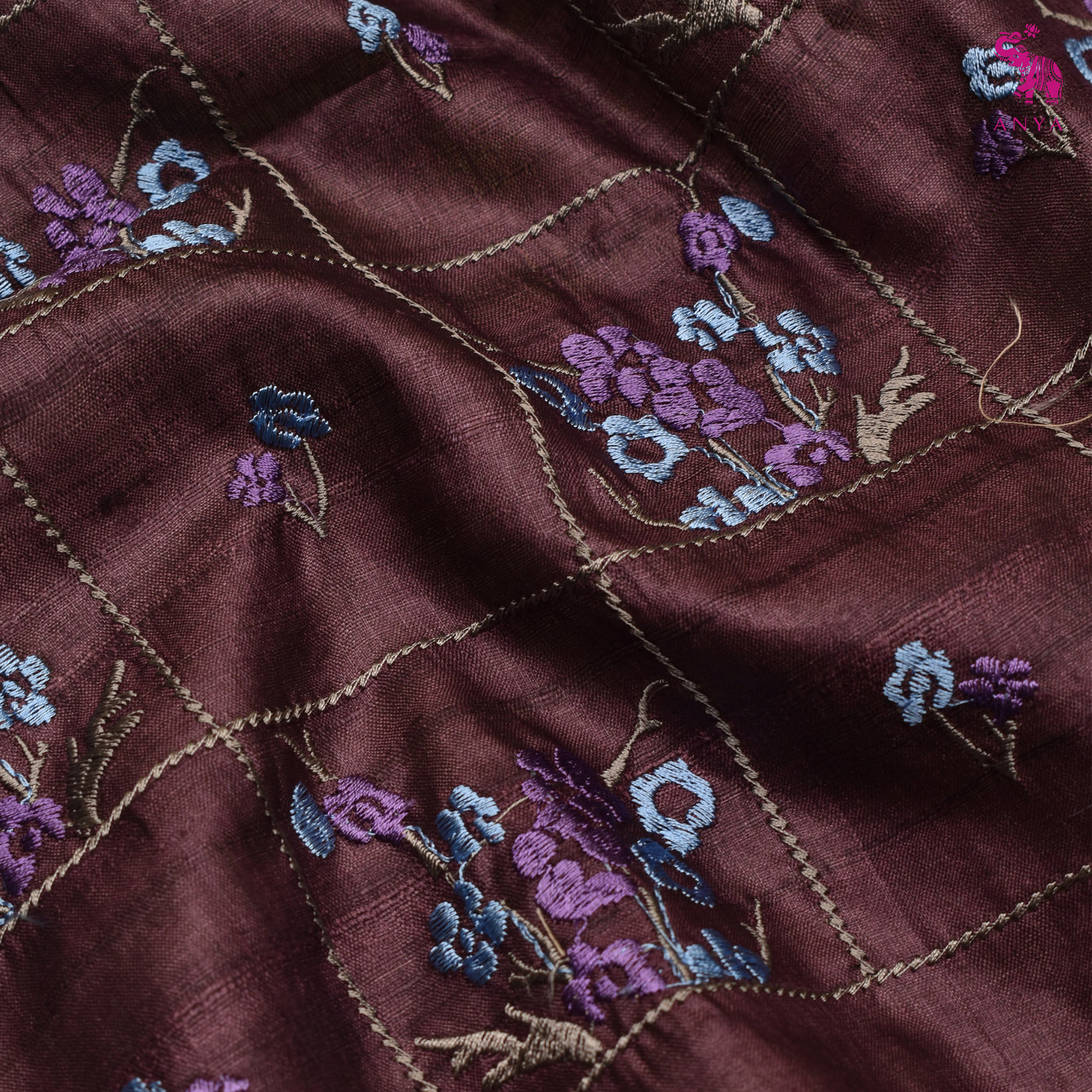 V Pakku Tussar Silk Saree with Floral Embroidery Design